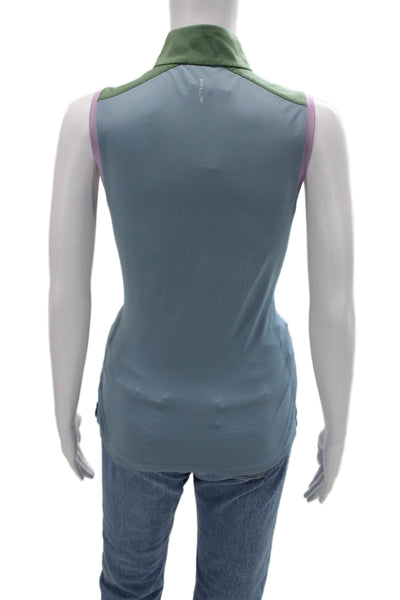 RLX Ralph Lauren Women Sleeveless Mock Neck Zip Tank Green Poly Petites Size S