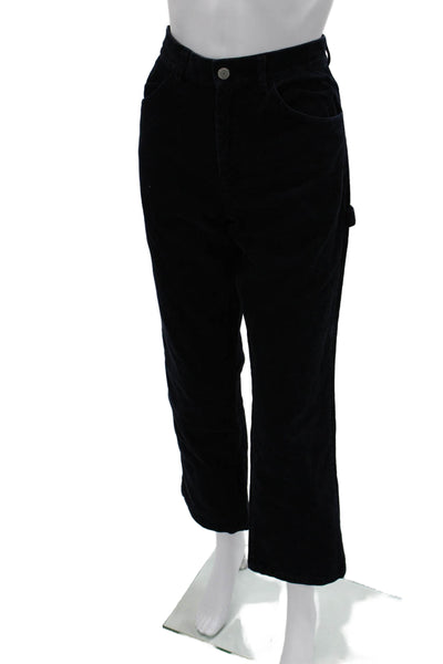 John Galt Women Cropped Carpenter Pants Black Cotton Button Inseam 29 Size M
