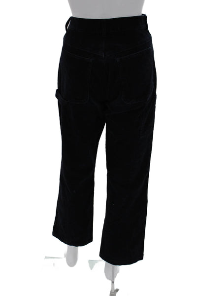 John Galt Women Cropped Carpenter Pants Black Cotton Button Inseam 29 Size M