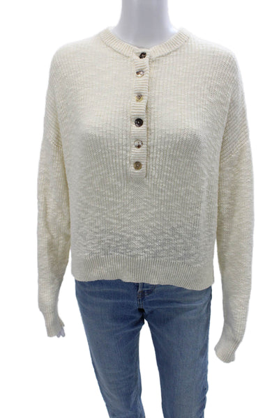 Olivaceous Unisex Henley Pullover Sweater Beige 100% Cotton Button Crew Size S
