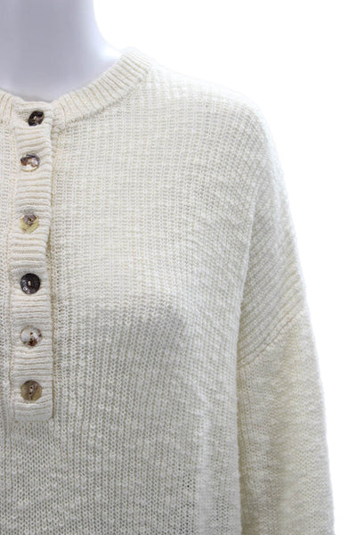 Olivaceous Unisex Henley Pullover Sweater Beige 100% Cotton Button Crew Size S