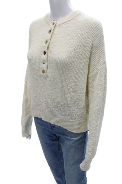 Olivaceous Unisex Henley Pullover Sweater Beige 100% Cotton Button Crew Size S
