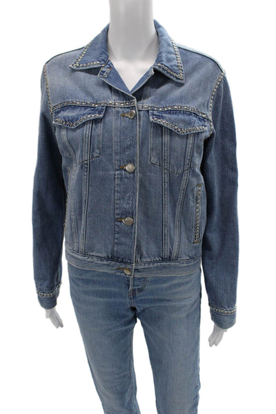 Frame Denim Womens Blue Cotton Collared Long Sleeve Button Jacket Size S