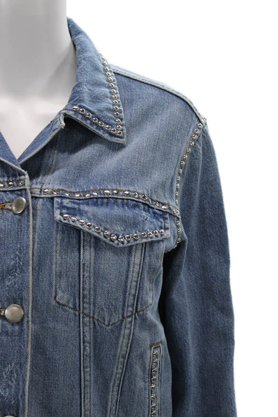 Frame Denim Womens Blue Cotton Collared Long Sleeve Button Jacket Size S