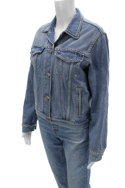 Frame Denim Womens Blue Cotton Collared Long Sleeve Button Jacket Size S