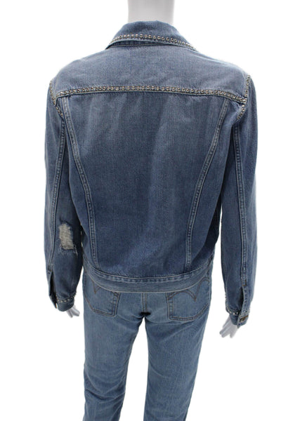 Frame Denim Womens Blue Cotton Collared Long Sleeve Button Jacket Size S