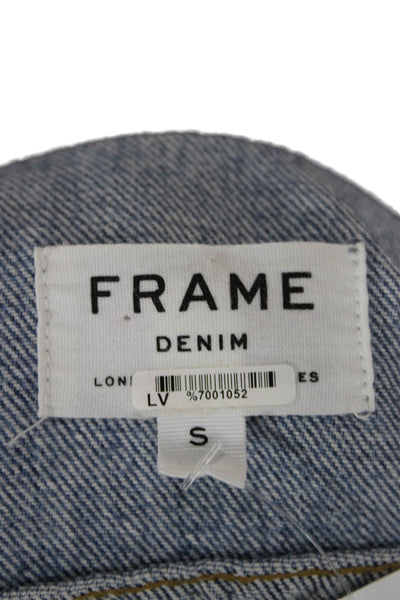 Frame Denim Womens Blue Cotton Collared Long Sleeve Button Jacket Size S