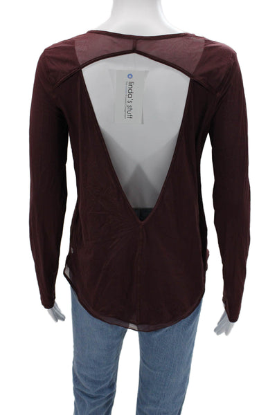 Lululemon Women Basic Long Sleeve Round Neck Brown Nylon Blend Top Size 6