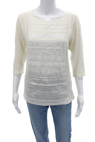 J Crew Women Beige Basic Blouse Cotton Round Neck 3/4 Sleeve Bohemian Size S