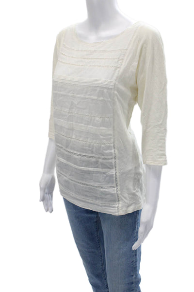 J Crew Women Beige Basic Blouse Cotton Round Neck 3/4 Sleeve Bohemian Size S