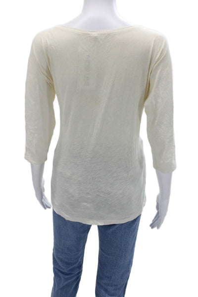 J Crew Women Beige Basic Blouse Cotton Round Neck 3/4 Sleeve Bohemian Size S