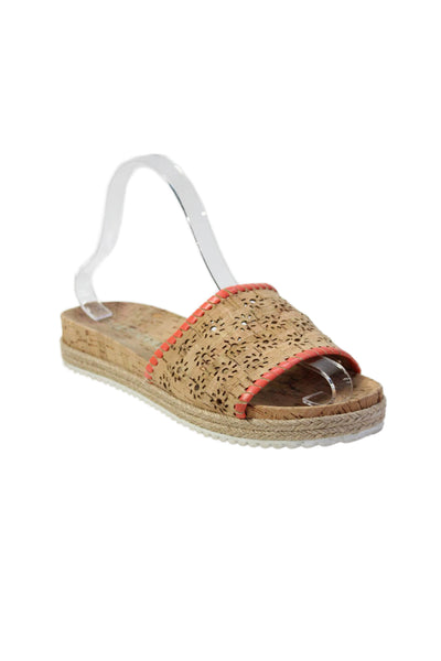 Jack Rogers Womens Laser Cut Cork Espadrille Slide Sandals Brown Size 8