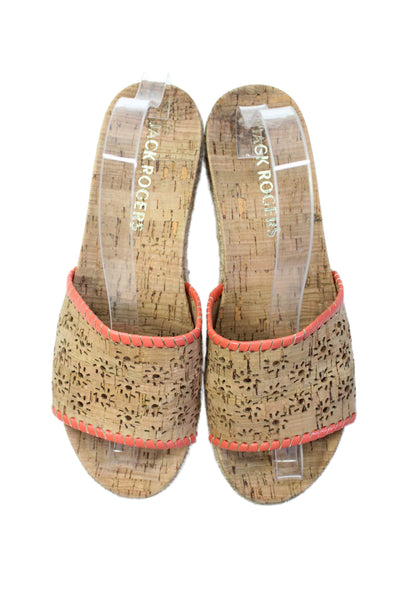 Jack Rogers Womens Laser Cut Cork Espadrille Slide Sandals Brown Size 8
