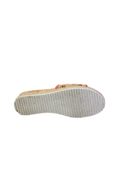 Jack Rogers Womens Laser Cut Cork Espadrille Slide Sandals Brown Size 8