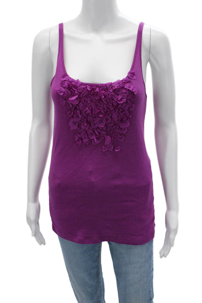 J Crew Womens Purple Floral Cotton Camisole Round Neck Sleeveless Size L