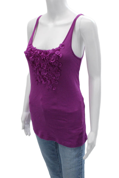 J Crew Womens Purple Floral Cotton Camisole Round Neck Sleeveless Size L