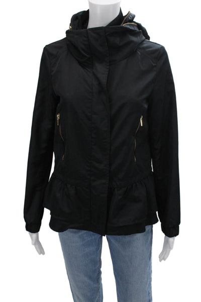 Zara Womens Anorak Windbreaker Black High Neck Zip Long Sleeve Size XS