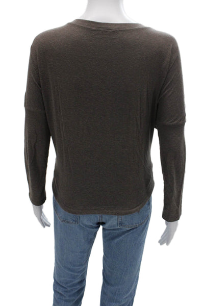 Eberjey Women Basic Brown Long Sleeve Round Neck T-Shirt Size S