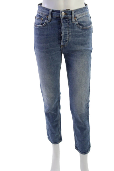Re/Done Women Blue High Rise Cropped Ankle Straight Jeans Size 26