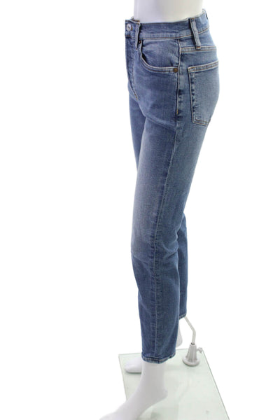 Re/Done Women Blue High Rise Cropped Ankle Straight Jeans Size 26