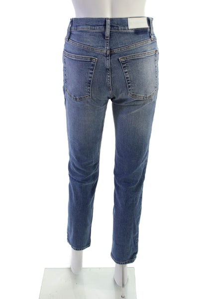 Re/Done Women Blue High Rise Cropped Ankle Straight Jeans Size 26