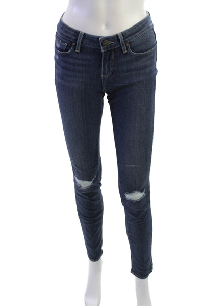 Paige Womens Skinny Ankle Jeans Dark Blue Mid Rise Size 26