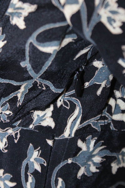 Doen Women Maxi V-Neck Black Floral Cotton Long Sleeve Dress Zip Size S