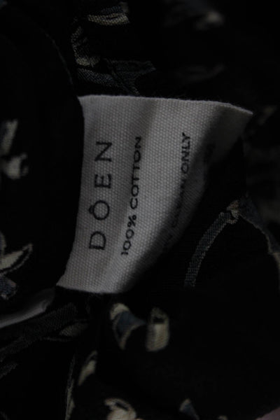 Doen Women Maxi V-Neck Black Floral Cotton Long Sleeve Dress Zip Size S