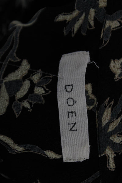 Doen Women Maxi V-Neck Black Floral Cotton Long Sleeve Dress Zip Size S