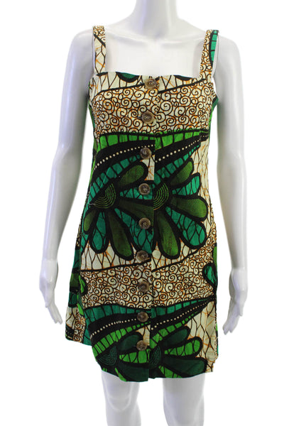 Royal Native Womens Shift Dress Beige Floral Cotton Square Neck Size S