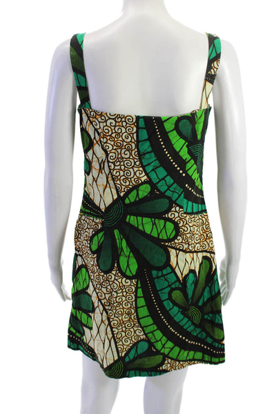 Royal Native Womens Shift Dress Beige Floral Cotton Square Neck Size S