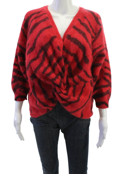 Ba&Sh Unisex Pullover Red V Neck 3/4 Sleeve Animal Print Acrylic Blend Size M