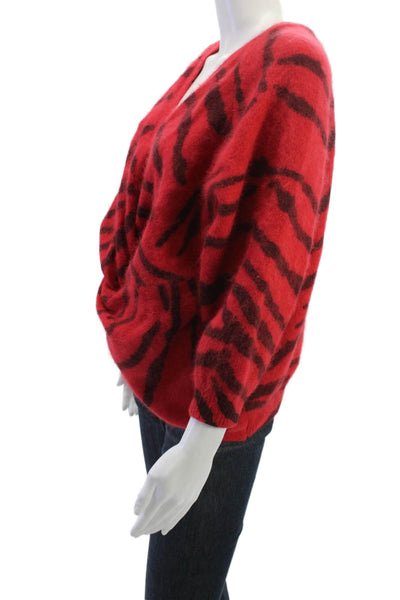 Ba&Sh Unisex Pullover Red V Neck 3/4 Sleeve Animal Print Acrylic Blend Size M