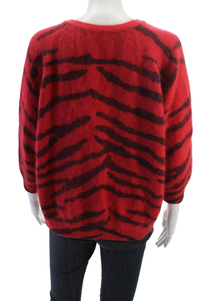 Ba&Sh Unisex Pullover Red V Neck 3/4 Sleeve Animal Print Acrylic Blend Size M