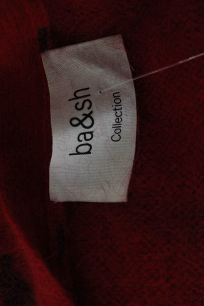 Ba&Sh Unisex Pullover Red V Neck 3/4 Sleeve Animal Print Acrylic Blend Size M