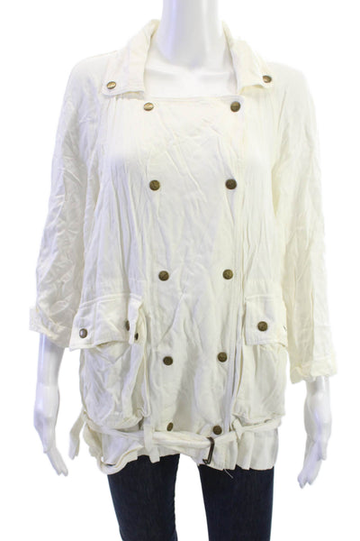 Current/Elliott Womens Military Jacket White Collared 3/4 Sleeve Buckle Size 1