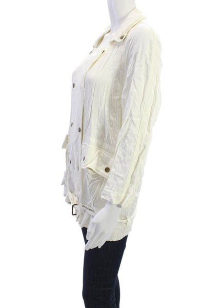 Current/Elliott Womens Military Jacket White Collared 3/4 Sleeve Buckle Size 1