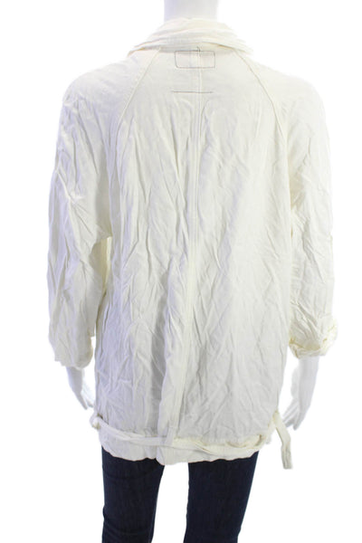 Current/Elliott Womens Military Jacket White Collared 3/4 Sleeve Buckle Size 1