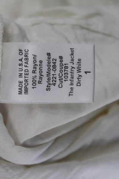 Current/Elliott Womens Military Jacket White Collared 3/4 Sleeve Buckle Size 1