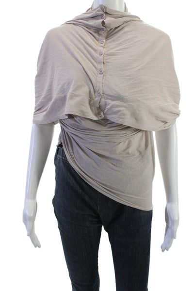 Alice + Olivia Women Beige Cotton Mock Neck Sleeveless Button-Up Top Size S