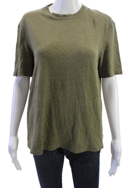 Saks Fifth Avenue Women Green Linen Blend Basic T-Shirt Short Sleeve Size M