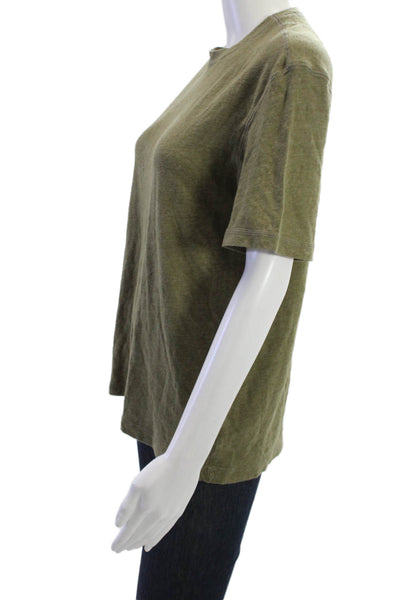 Saks Fifth Avenue Women Green Linen Blend Basic T-Shirt Short Sleeve Size M