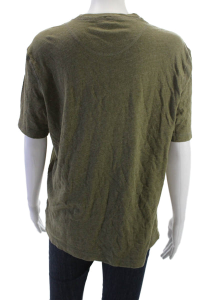 Saks Fifth Avenue Women Green Linen Blend Basic T-Shirt Short Sleeve Size M