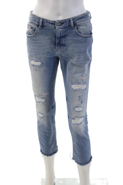 Ser.O.Ya Womens Ankle Cropped Jeans Light Blue Mid Rise Button Size 27