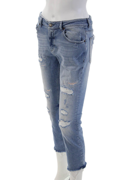 Ser.O.Ya Womens Ankle Cropped Jeans Light Blue Mid Rise Button Size 27