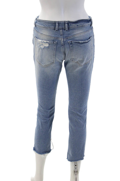 Ser.O.Ya Womens Ankle Cropped Jeans Light Blue Mid Rise Button Size 27
