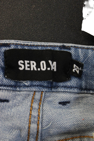 Ser.O.Ya Womens Ankle Cropped Jeans Light Blue Mid Rise Button Size 27