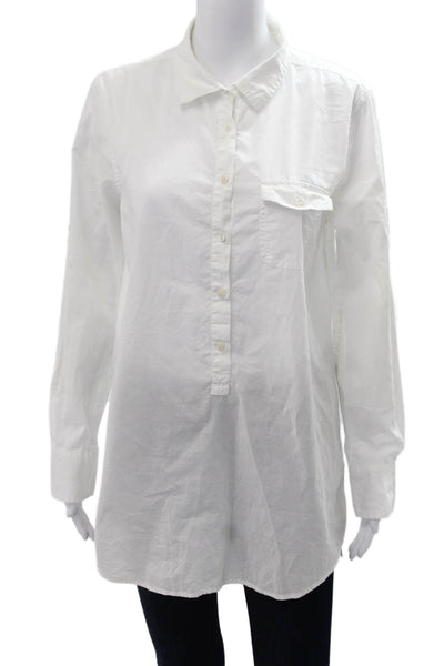 J Crew Women Tunic Button-Up White Cotton Collared Long Sleeve Size M