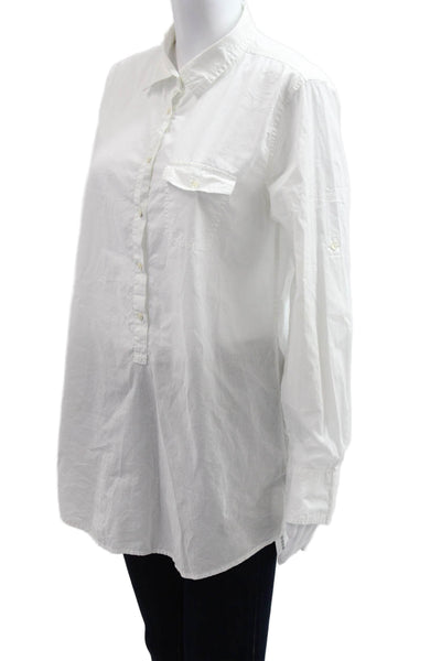 J Crew Women Tunic Button-Up White Cotton Collared Long Sleeve Size M