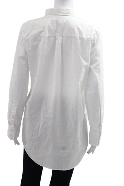 J Crew Women Tunic Button-Up White Cotton Collared Long Sleeve Size M